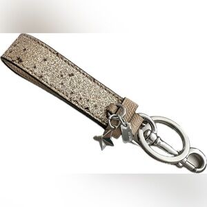 NEW NWOT COACH Leather Gold Glitter Stars Key Chain Ring Fob Holder Bag Charms